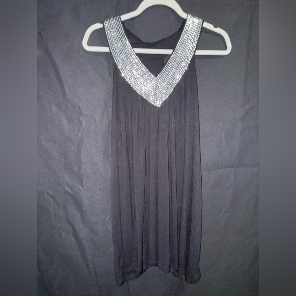 Black Fancy Top with Silver Sequin Detail